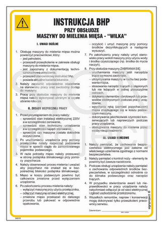 IAG18 Health and safety instructions for the use of a meat mincing machine - Wilk