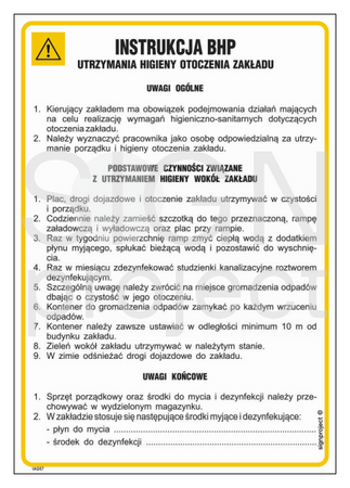 IAG57 Health and safety instructions for maintaining the hygiene of the plant's environment
