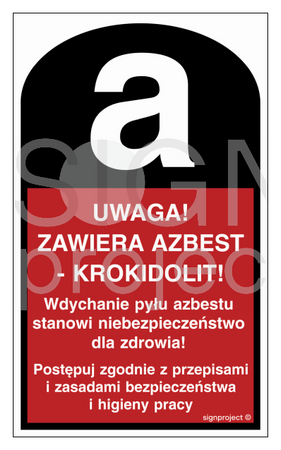 LC001 Uwaga! Zawiera azbest - krokidolit - arkusz 15 naklejek
