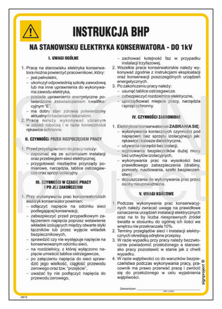 IAF13 Instrukcja BHP na stanowisku elektryka konserwatora do 1kV