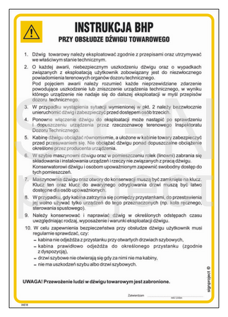 IAE18 Occupational health and safety instructions when operating a goods lift