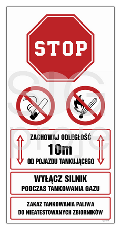 SB020 Keep a distance of 10 m from the fueling vehicle. Turn off the engine when refueling with gas