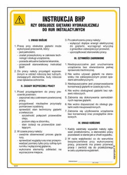 IAC28 Occupational health and safety instructions for the operation of a hydraulic pipe bender for installation pipes