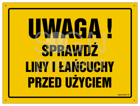 OA070 Uwaga! Sprawdź liny i łańcuchy przed użyciem