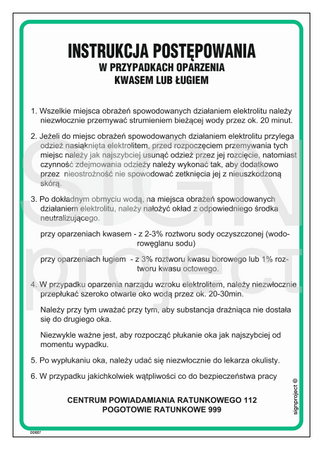 DD007 Instructions for dealing with acid or lye burns