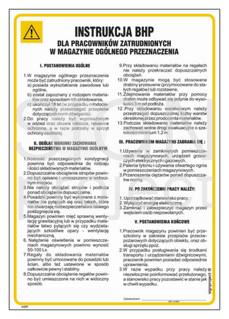 IAE10 Health and safety instructions for employees working in a general purpose warehouse