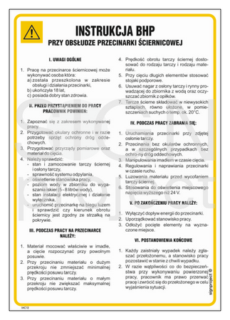 IAC12 Occupational health and safety instructions for the operation of the abrasive cutter