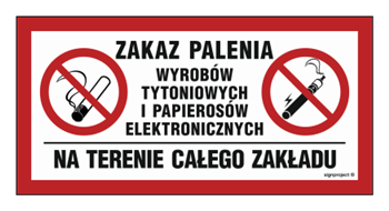 NC093 Zakaz palenia wyrobów tytoniowych i papierosów elektronicznych na terenie calego zakładu
