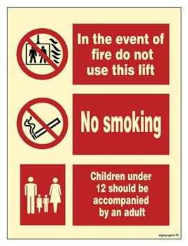 FA097 In the event of fire / No smoking / Children under 12