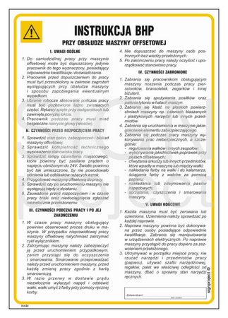 IAA24 Occupational health and safety instructions for the operation of the offset machine