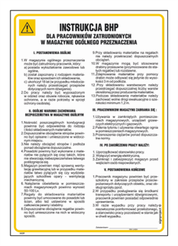 IAE10 Health and safety instructions for employees working in a general purpose warehouse