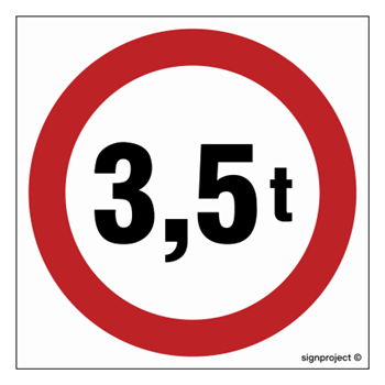 SA052 Znak drogowy B-18. Zakaz wjazdu pojazdów o rzeczywistej masie całkowitej ponad 3,5 ton