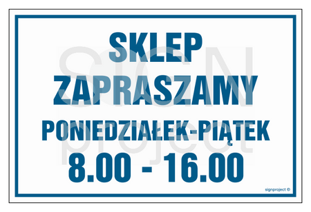 NC079 Sklep zapraszamy poniedziałek-piątek 8.00-16.00