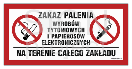 NC093 Zakaz palenia wyrobów tytoniowych i papierosów elektronicznych na terenie calego zakładu