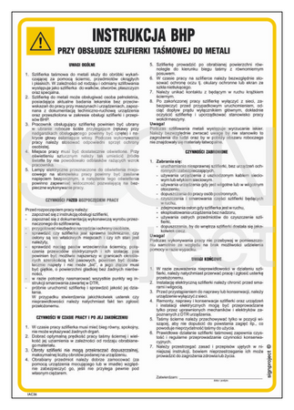 IAC36 Health and safety instructions for the use of a belt sander for metals