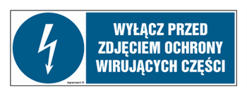HF015 Wyłącz przed zdjęciem ochrony wirujących części - arkusz 8 naklejek - arkusz 8 naklejek
