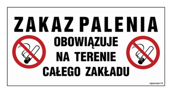 NC131 Zakaz palenia obowiązuje na terenie całego zakładu