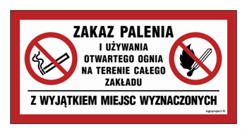 NC139 Zakaz palenia i używania otwartego ognia na terenie całego obiektu z wyjątkiem miejsc wyznaczonych