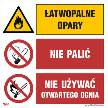 GO003 Łatwopalne opary Nie palić Nie używać otwartego ognia - Stopka SAP