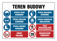 OI018 Teren budowy, Stosuj kask ochronny, Stosuj rękawice ochronne, Stosuj okulary ochronne, Stosuj kamize