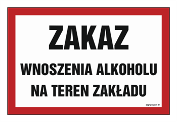 NC012 Zakaz wnoszenia alkoholu na teren zakładu