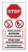 SB022 Zachowaj bezpieczną odległość od pojazdu tankującego. Wyłącz silnik podczas tankowania gazu