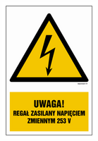 HA027 Uwaga regał zasilany napięciem zmiennym 253 V - arkusz 9 naklejek