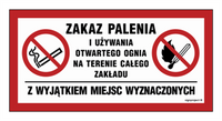 NC139 Zakaz palenia i używania otwartego ognia na terenie całego obiektu z wyjątkiem miejsc wyznaczonych