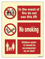 FA097 In the event of fire / No smoking / Children under 12
