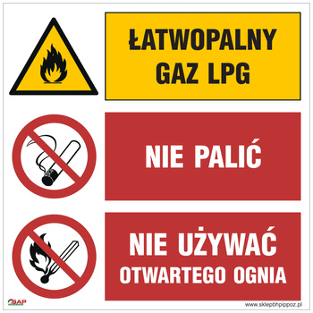 GO002 Łatwopalny gaz LPG Nie palić Nie używać otwartego ognia - Stopka SAP