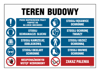 OI016 Teren budowy, Przed rozpoczęciem pracy podpisz się na liście obecności, Stosuj rękawice ochronne, St