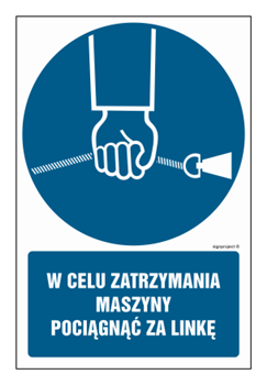 GL038 W celu zatrzymania maszyny pociagnąć za linkę - opakowanie 10 sztuk