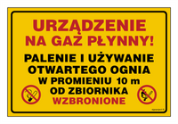 JD053 Urządzenie na gaz płynny! Palenie i używanie otwartego ognia w pr. 10 m od zbiornika wzbronione