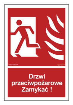 BB011 Drzwi przeciwpożarowe Zamykać! Kierunek drogi ewakuacyjnej w lewo - arkusz 9 naklejek