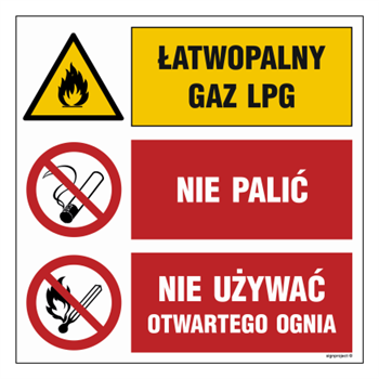 GO002 Łatwopalny gaz LPG Nie palić Nie używać otwartego ognia