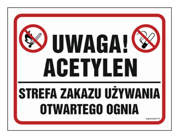 NB016 Uwaga acetylen! Strefa zakazu używania otwartego ognia