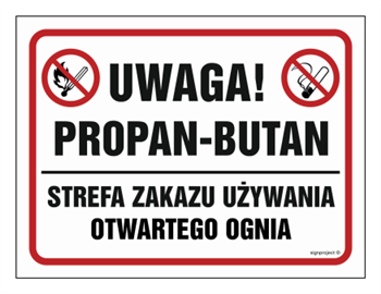 NB027 Uwaga, propan-butan. Strefa zakazu używania otwartego ognia