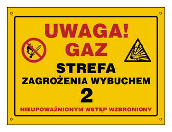 NB030 Uwaga gaz. Strefa zagrożenia wybuchem 2. Nieupoważnionym wstęp wzbroniony