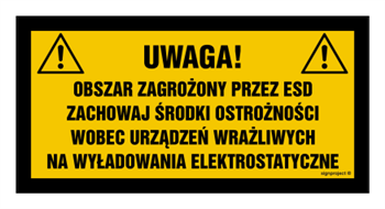 NB033 Uwaga obszar zagrożony przez ESD. Zachowaj środki ostrożności wobec urządzeń wrażliwych na wyładowan