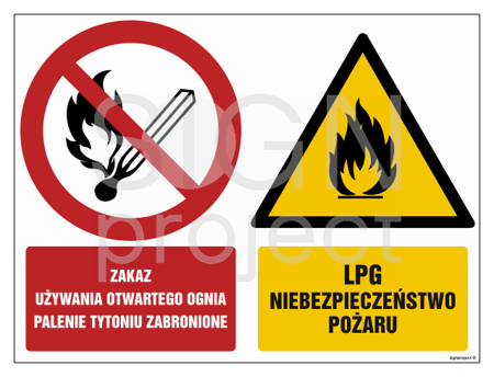 GM003 Zakaz używania otwartego ognia Palenie tytoniu zabronione LPG Niebezpeczeństwo pożaru