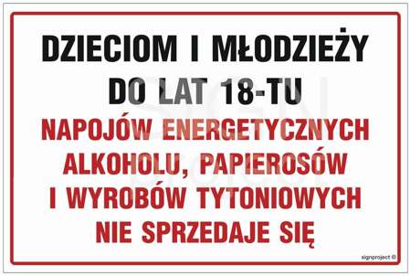 NC046 Dzieciom i młodzieży do lat 18-tu papierosów i wyrobów tytoniowych nie sprzedaje się