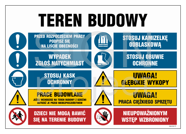 OI017 Teren budowy, Przed rozpoczęciem pracy podpisz się na liście obecności, Stosuj kamizelkę odblaskową